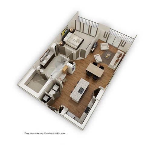 Floor plan for 1 bed, 1 bath, 1064 sqft